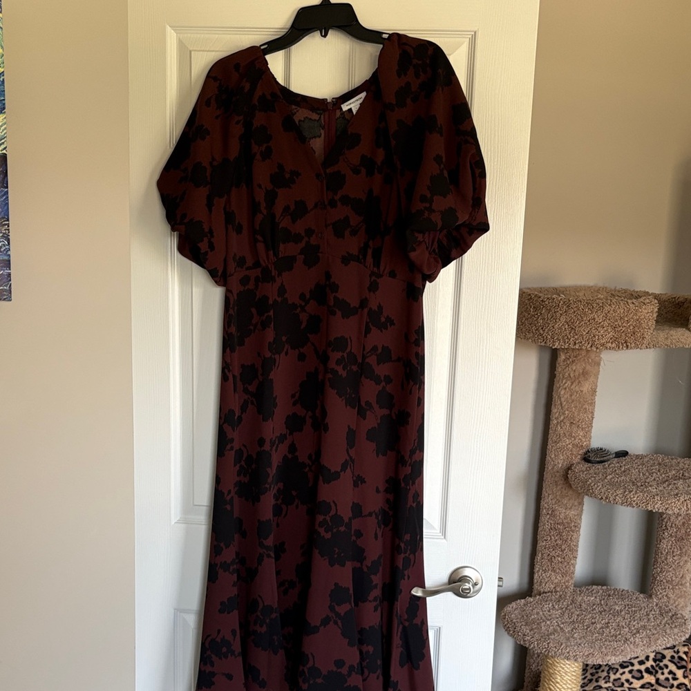 Nordstrom Burgundy and Black Floral Maxi Dress